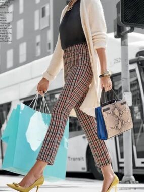 Cabi #4131 Brown Plaid Jazzy Kick Flare Women’s Ankle Trouser Pants Sz 8